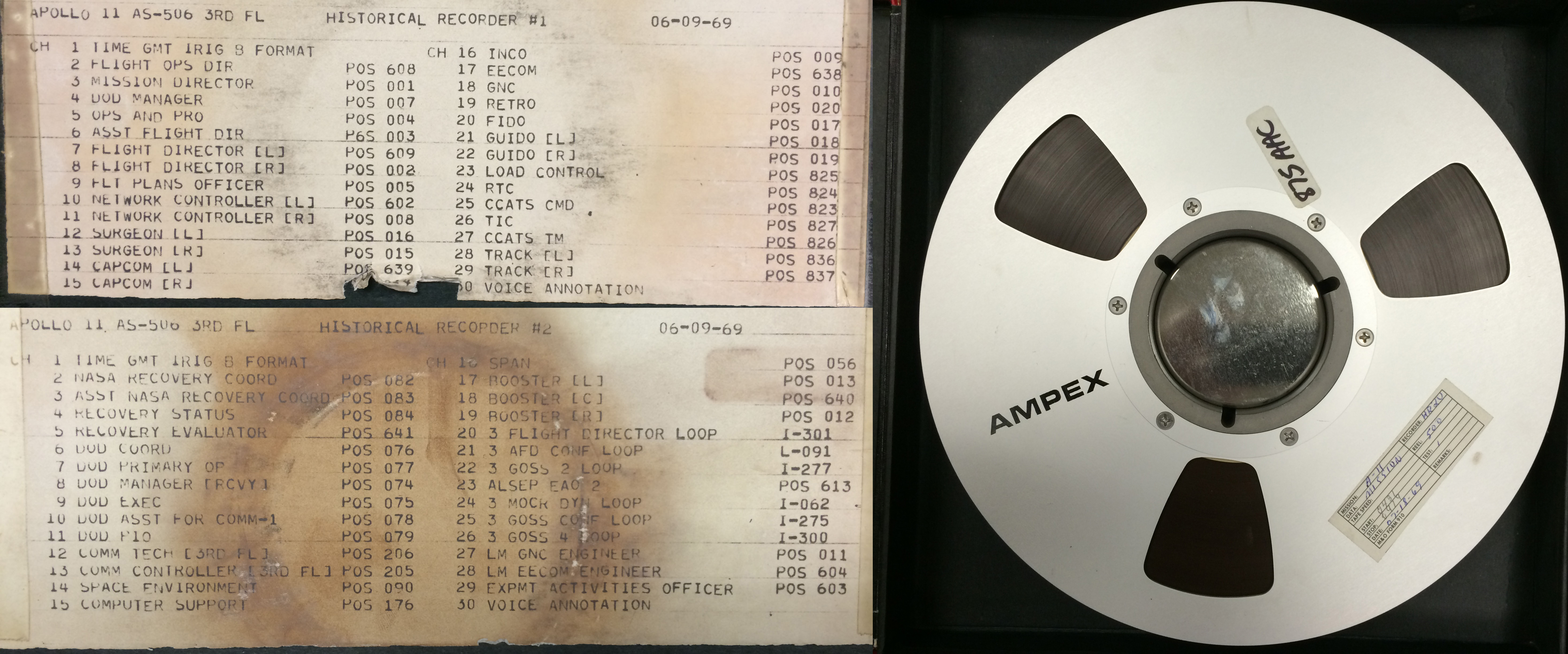 The tracks available on the Apollo 11 30-track mission control audio tapes